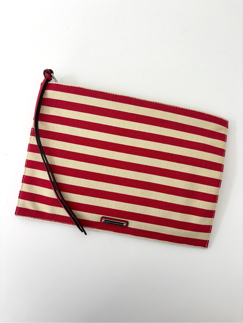 Rebecca Minkoff Regan Striped Canvas Zip Pouch Clutch NWT Canvas Leather